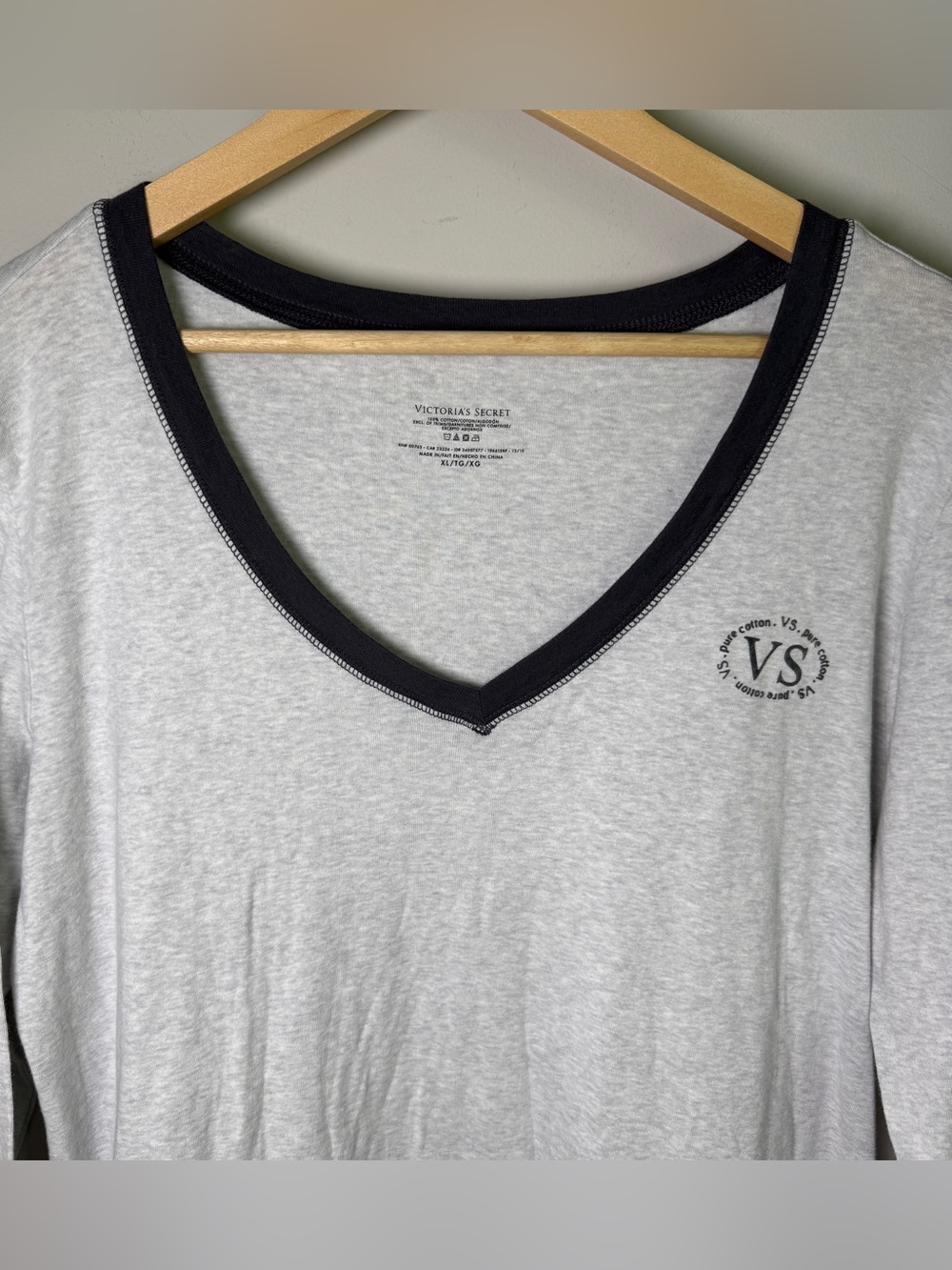 Victoria’s Secret VS Pure Cotton Sleep Shirt Nightgown Gray Black Trim Size XL - Picture 2 of 9